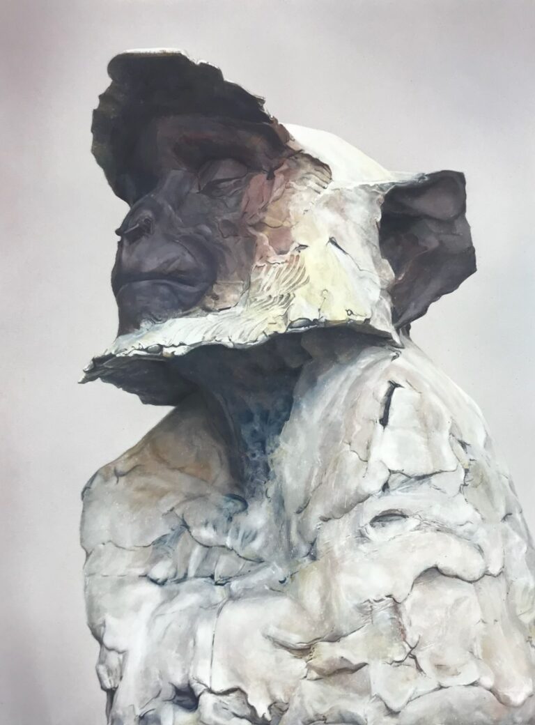 Sculpture Imitation Painting, Acryl on Cotton Nettle, 300×185cm, 2022
Reference: Bronze Sculpture „Sacred Langure“ by Nichola Theatston, 26×15×17cm, Edition of 15, 2022