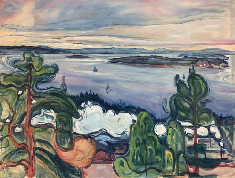 Landscape Painting, Acryl on Cotton Nettle, 300×400cm, 2023
Reference: „Togrøg“ by Edvard Munch, Oil on Canvas, 84×109cm, 1900