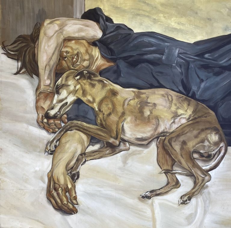 One Week Study, Acryl on Cotton Nettle, 220×220cm, 2022
Reference: „Double Portrait“ by Lucian Freud, Oil on Canvas, 88×78cm, 1986