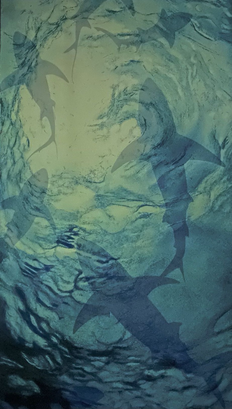 Translucent Painting Study (mixed lightning), HatoTex Colours on bleached cotton nettle, 300x160cm, 2025