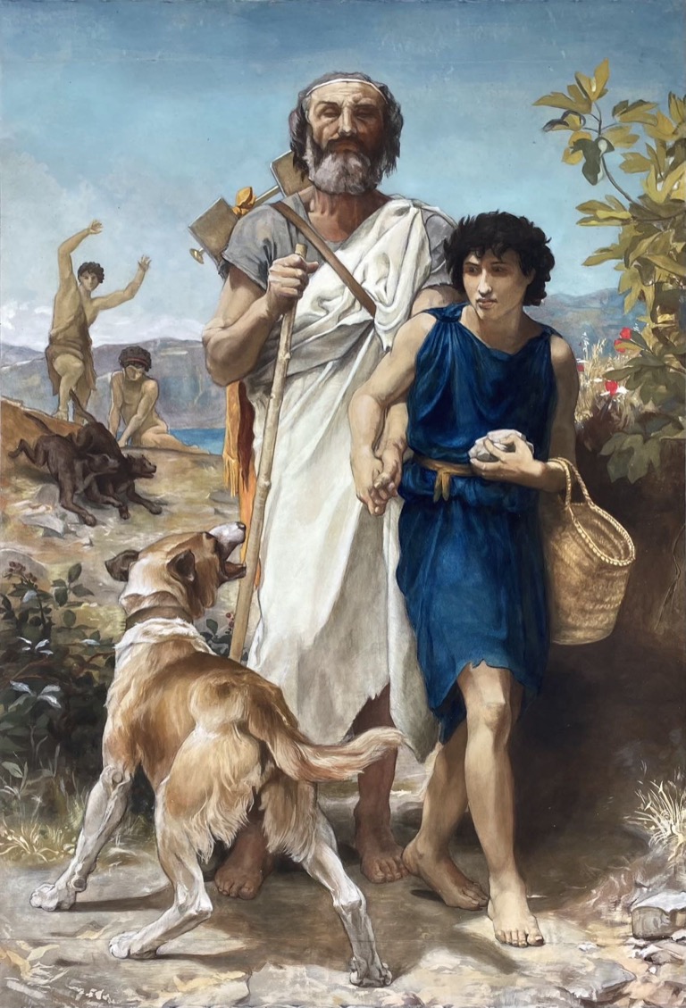 Anatomy Study, Acryl on cotton nettle, 240x160cm, 2025
Reference: William Adolphe Bouguereau, "Homer and his Guide", 1874, oil on canvas 